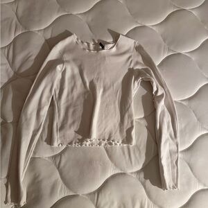 Brandy Melville White Long Sleeve Lettuce Trim Top